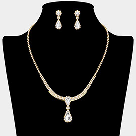 Teardrop Stone Accented Rhinestone Paved Necklace